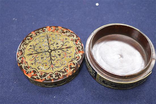 A tortoiseshell and mother of pearl card case, and a boullework box